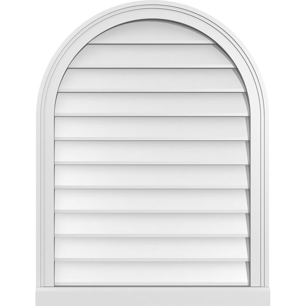 Ekena Millwork Round Top Surface Mount PVC Gable Vent w/ 2"W x 2"P Brickmould Sill Frame, 26"W x 34"H GVPRT26X3403SN - main
